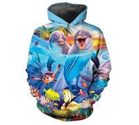 keephenDE Imprimé en 3D Dauphin Graphique Polaire Sweatshirts pour Hommes Femmes Cordon de Serrage à Capuche Streetwear Tops décontractés avec Poche