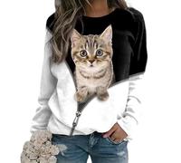 keephenDE Pull imprimé 3D avec Motif de Chat pour Femmes Sweatshirt Oversize à Manches Longues à la Mode