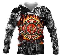 keephenDE Sweat à Capuche pour Hommes Pompier Graphique imprimé en 3D Pull à Manches Longues Veste à Capuche zippée pour Femmes