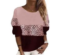 keephenDE Sweat-Shirts pour Femmes Léopard Bloc de Couleur Impression 3D T-Shirts à Manches Longues Nouveauté Graphique Pull Pull T-Shirts