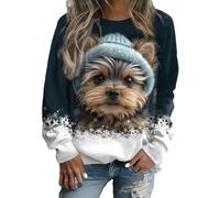 keephenDE Sweatshirt Chien Mignon Animal Sweatshirt imprimé en 3D Femmes Mode Col O Manches Longues Y2k Oversized Pullover Tops Vêtements pour Femmes