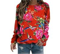 keephenDE Sweatshirt imprimé Style Chinois pour Femmes T-Shirt à col en O imprimé de Fleurs de Style Ethnique Pull à Manches Longues imprimé Graphique 3D Funny Casual Tunic Tops