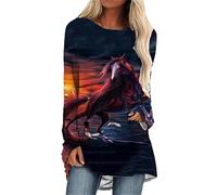 keephenDE T-Shirt Ras du Cou imprimé Cheval pour Femme T-Shirts décontractés à Motif Animalier Robes à Manches Longues mi-Hautes Tops