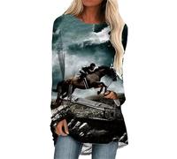 keephenDE T-Shirt Ras du Cou imprimé Cheval pour Femme T-Shirts décontractés à Motif Animalier Robes à Manches Longues mi-Hautes Tops