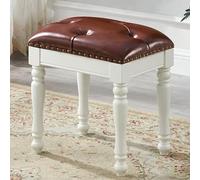 KeephenEU Tabouret de vanité de Maquillage avec Design de Bouton Cadre en Bois Naturel High Elastic Soupt Retro Style Vanity Chaise pour la décoration intérieure (Marron/Blanc) Innovate