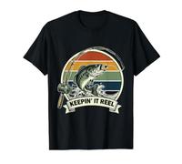 Keepin It Moulinet de pêche à Grande Bouche pour Papa, Grand-père rétro T-Shirt Graphique avec Valeur, Homme, Noir, L