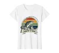 Keepin It Moulinet de pêche à Grande Bouche pour Papa, Grand-père rétro T-Shirt Graphique avec Valeur, Femme, Blanc, S
