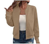 Keepink Blouson bomber décontracté à col montant et fermeture éclair intégrale pour femme - Veste légère matelassée à manches longues - Haut habillé - Tendance d'automne - Cardigan court - Vêtements