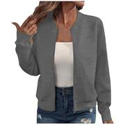 Keepink Blouson bomber décontracté à col montant et fermeture éclair intégrale pour femme - Veste légère matelassée à manches longues - Haut habillé - Tendance d'automne - Cardigan court - Vêtements