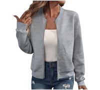 Keepink Blouson bomber décontracté à col montant et fermeture éclair intégrale pour femme - Veste légère matelassée à manches longues - Haut habillé - Tendance d'automne - Cardigan court - Vêtements
