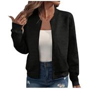 Keepink Blouson bomber décontracté à col montant et fermeture éclair intégrale pour femme - Veste légère matelassée à manches longues - Haut habillé - Tendance d'automne - Cardigan court - Vêtements