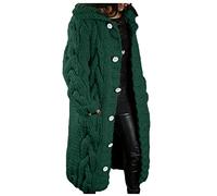 Keepink Cardigan long pour femme avec boutons - Pull en tricot épais ouvert sur le devant - Manches longues - Pull en crochet - Manteaux surdimensionnés - Col montant - Hauts en tricot torsadé -