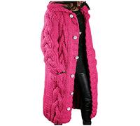 Keepink Cardigan long pour femme avec boutons - Pull en tricot épais ouvert sur le devant - Manches longues - Pull en crochet - Manteaux surdimensionnés - Col montant - Hauts en tricot torsadé -