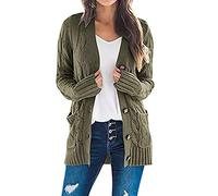 Keepink Cardigan long pour femme avec poches - Pull en tricot épais à manches longues et boutons - Pull ample côtelé léger pour femme - Manteaux pour femme - Grande taille 36 à 50, 3 verts, 50