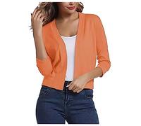 Keepink Cardigan pour femme classique à manches 3/4 ouvert sur le devant - Cardigan court en tricot léger - Style décontracté - Couleur unie - Tailles S à XXL, 063 Orange, M
