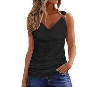 Keepink Débardeur long pour femme - Décontracté à œillets - Sans manches - Débardeurs amples - Col bénitier - Bretelles froncées - Chemises élégantes pour fêtes - T-shirts d'été pour femme, 1 noir