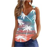 Keepink Débardeur long pour femme - Décontracté à œillets - Sans manches - Débardeurs amples - Col bénitier - Bretelles froncées - Chemises élégantes pour fêtes - T-shirts d'été pour femme, 4 x orange