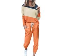 Keepink Ensemble de survêtement pour femme - Sweat à manches longues avec taille haute - Pantalon de jogging ample - Pantalon pour les vacances - Vêtements de nuit - Taille 36-48, 1 x orange, 40