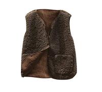 Keepink Gilet pour femme sans manches col en V boutonné gilet en polaire sherpa gilet d'hiver doux et chaud avec poches en fourrure, 4 x café, 10