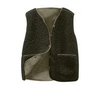 Keepink Gilet pour femme sans manches col en V boutonné gilet en polaire sherpa gilet d'hiver doux et chaud avec poches en fourrure, 3 x vert kaki, 40