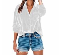 Keepink Haut en velours pour femme - Manches longues - Col boutonné - Classique - Vintage - Chemisier ample et décontracté - Élégant - Pour le bureau - Veste d'automne et d'hiver avec poche, 1 Blanc