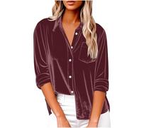 Keepink Haut en velours pour femme - Manches longues - Col boutonné - Classique - Vintage - Chemisier ample et décontracté - Élégant - Pour le bureau - Veste d'automne et d'hiver avec poche, 1