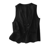 Keepink Hauts d'été décontractés en coton et lin pour femme - Blazer tendance en denim sans manches - Gilet en duvet tendance - Boutons amples - Sans capuche - Vêtements d'extérieur et vestes, 0125