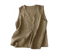 Keepink Hauts d'été décontractés en coton et lin pour femme - Blazer tendance en denim sans manches - Gilet en duvet tendance - Boutons amples - Sans capuche - Vêtements d'extérieur et vestes, 0128