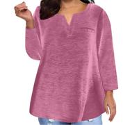 Keepink Hauts grande taille pour femme UK 14-28 soldes tunique à manches longues solide surdimensionné col en V T-shirt habillé décontracté ample basique sweatshirts automne confortable pull pour