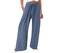 Keepink Pantalon à jambes larges pour femme - Pantalon d'été confortable et élastique taille haute - Coupe ample - Cordon de serrage - Pantalon de survêtement Palazzo droit - Pantalon de jogging de