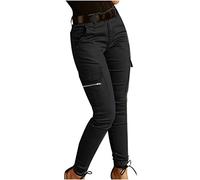 Keepink Pantalon cargo pour femme avec poches - Pantalon de combat moulant - Couleur unie - Pantalon sarouel boutonné - Legging long pour gym, course à pied, yoga, survêtement de sport, 032 Noir, M