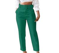 Keepink Pantalon de travail pour femme - Pantalon de bureau extensible avec ceinture - Jambe droite - Taille haute élastique - Coupe ajustée - Cheville fuselée, 032 Vert, L