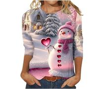 Keepink Pull de Noël amusant à manches 3/4 pour femme - Motif verre à vin rouge - Pull ample et moche - Col rond - Tunique habillée et décontractée - Chemises de vacances, 4 roses., 8