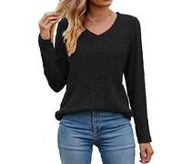 Keepink Pull en tricot à manches longues pour femme - Col en V - Doux et fin - Léger - Ample - Haut de travail décontracté - Basique - Automne - Hiver - Sorties UK S-XXL, 1 noir., 38