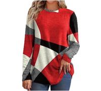 Keepink Pull Femme Grande Taille - Décontracté à Col Rond, Manches Longues - Tunique Élégante en Flanelle - Sans Capuche - Automne/Hiver, Rouge, 44