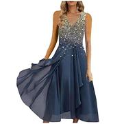 Keepink Robe d'Été Élégante pour Femmes UK - Sans Manches, Appliques Paillettes, Longue Formelle, Cocktail de Mariage, Soirée, Grande Taille 36-50, 2 Dorés, 42