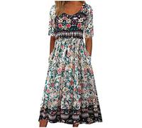 Keepink Robe d'été pour femme - Grande taille 36-44 - Robe florale décontractée - Robe patineuse empire à manches courtes avec poches - Robe midi élégante pour occasions formelles et mariages, 1
