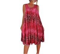Keepink Robe d'été pour femme, robe d'été sans manches, robe d'été à imprimé floral, robe bohème, mini robe débardeur fluide, robe tunique trapèze pour femme, grande taille 36-50, 1 rouge., 50