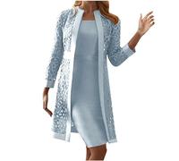 Keepink Robe élégante pour femme - Robe de mère de la mariée - Ensemble cardigan - Robe débardeur d'été avec vestes à manches longues - Ensemble décontracté de couleur unie pour mariage, fête