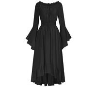 Keepink Robe victorienne pour femme - Costume de Renaissance élégante à manches longues avec cordon de serrage - Robe de sorcière gothique - Robe de mariage médiévale - Robe de cocktail - Robe de bal