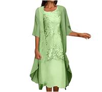 Keepink Robes de mère de la mariée 2 pièces pour femme - Robe élégante en dentelle ajourée à manches longues + robe sans manches pour invités de mariage, 6 x vert, L