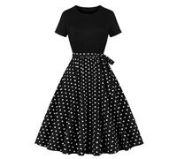 Keepink Robes d'été pour femmes UK Petites Dames Robes vintage des années 50 et 60 Robes décontractées à manches courtes à volants Robes vintage swing avec ceinture Taille empire Robes de cocktail