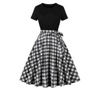 Keepink Robes d'été pour femmes UK Petites Dames Vintage Robes des années 50 et 60 Robes décontractées à manches courtes à basques Robes vintage à bretelles Robe Swing Vintage avec ceinture Taille