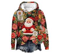 Keepink Sweat à capuche pour femme en polaire avec imprimé Père Noël, arbre de Noël, bonhomme de neige, pull de Noël fantaisie à manches longues, grande taille 36-50, 3 Rouge, 40