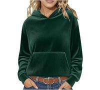 Keepink Sweat à capuche surdimensionné en velours côtelé à manches longues pour femme - Solide - Classique - Rétro - Pull à capuche pour l'automne et l'hiver - Pull athlétique avec poches, 1 vert., L