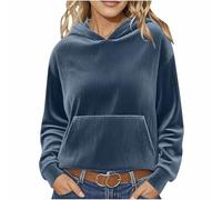 Keepink Sweat à capuche surdimensionné en velours côtelé à manches longues pour femme - Solide - Classique - Rétro - Pull à capuche pour l'automne et l'hiver - Pull athlétique avec poches, 1 bleu