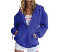 Keepink Sweat à capuche zippé pour femme - Manches longues - Léger - Cardigan uni - Décontracté et confortable - Veste d'entraînement pour le sport - Automne et hiver - Taille 36/44, 1 x bleu, 38