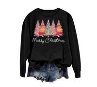 Keepink Sweat-shirt de Noël surdimensionné à manches longues pour femme, t-shirt basique à col rond, pull amusant d'arbre de Noël, pull décontracté, t-shirt d'entraînement tendance, vêtements Y2K,