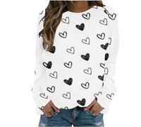 Keepink Sweatshirts pour femmes UK Liquidation Décontracté Col Rond Manches Longues Imprimé Amour Pull Ample Tunique Pull Drôle Chemises Cadeaux de Saint-Valentin, 4 Blanc, 12
