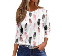 Keepink T-shirt imprimé à manches 3/4 pour femme - Col rond - Décontracté, 1 rose., 48